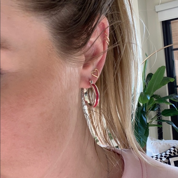 Red & Silver Pair of Hoop Earrings - Picture 6 of 6